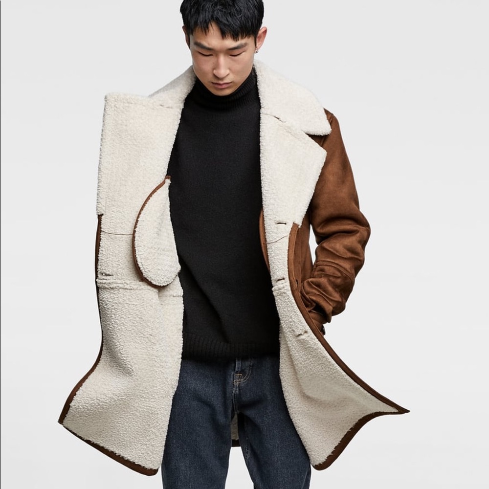 Men’s Zara shearling with faux suede coat in M